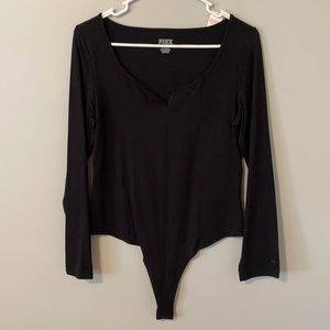 NWT PINK VICTORIA secret bodysuit black